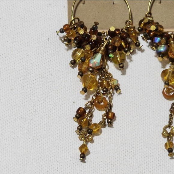 TRESKA Golden beaded dangle chandelier long earrings new!!! - Picture 2 of 6